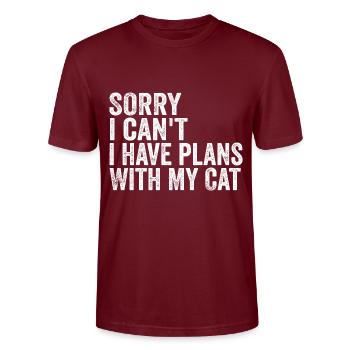 Sorry I can't I have plans with my cat - T-shirt bio CRAFTER Stanley Stella Unisexe - bordeaux - Devant - Alina (178cm) & Michal (187cm)