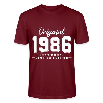 36e anniversaire né en 1986 - T-shirt bio CRAFTER Stanley Stella Unisexe - bordeaux - Devant - Alina (178cm) & Michal (187cm)
