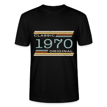 Vintage 1970, Classique, Original(e) - T-shirt bio CRAFTER Stanley Stella Unisexe - noir - Devant - Alina (178cm) & Michal (187cm)