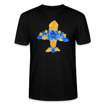Mriya. EINE 225. Petrykivka Malerei. Ukrainische Kunst. - Stanley/Stella Unisex Bio-T-Shirt CRAFTER - Schwarz - Vorne - Alina (178cm) & Michal (187cm)