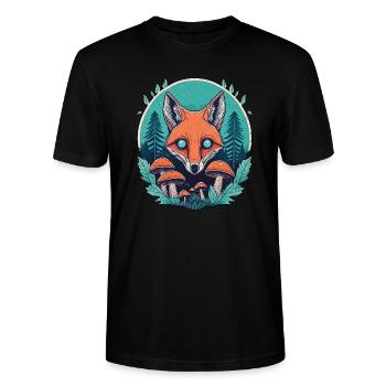 Enchanted Forest Fox Illustration - Mystical Natur - Stanley/Stella Unisex Bio-T-Shirt CRAFTER - Schwarz - Vorne - Alina (178cm) & Michal (187cm)
