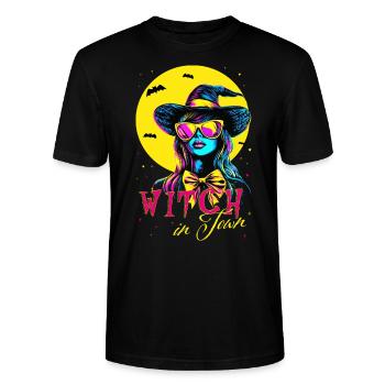witch in town, halloween hexen design neonfarbe - Stanley/Stella Unisex Bio-T-Shirt CRAFTER - Schwarz - Vorne - Alina (178cm) & Michal (187cm)