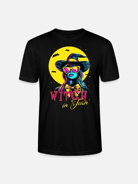 Witch in Town, Halloween Witches Design Neon Color - Stanley/Stella CRAFTER Unisex Organic T-Shirt - black