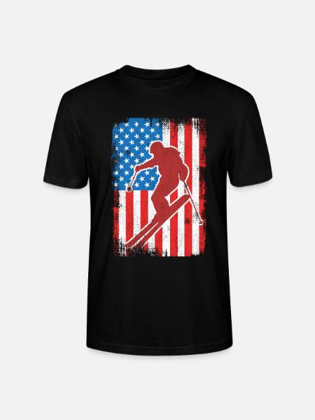 USA Patriotic Skier - Stanley/Stella CRAFTER Unisex Organic T-Shirt - black