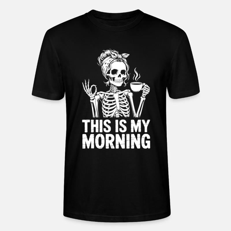 Skelett Kaffee Morgengruß - Stanley/Stella Unisex Bio-T-Shirt CRAFTER - Schwarz