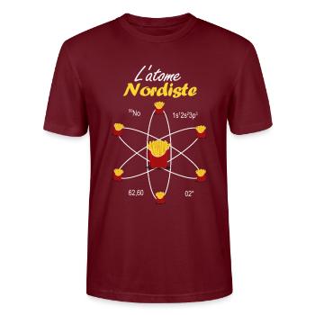 L'Atome Nordiste Frites Emblème Hauts-de-France - T-shirt bio CRAFTER Stanley Stella Unisexe - bordeaux - Devant - Alina (178cm) & Michal (187cm)