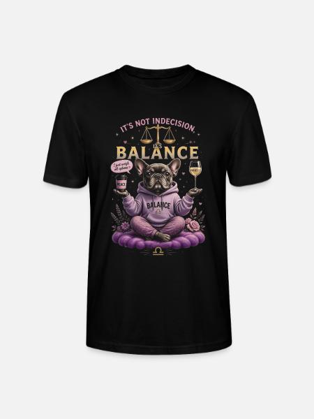 Bulldog Zen Humor - Libra Zodiac - Stanley/Stella CRAFTER Unisex Organic T-Shirt - black