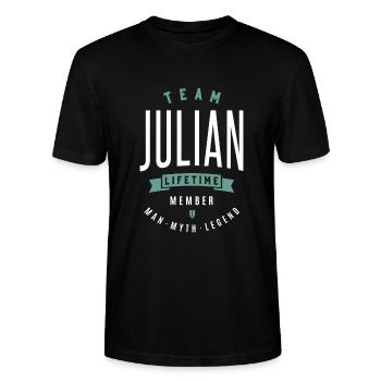 Name Julian - Stanley/Stella Unisex Bio-T-Shirt CRAFTER - Schwarz - Vorne - Alina (178cm) & Michal (187cm)