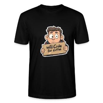 Funny programmer and coffee lover design - Stanley/Stella CRAFTER Unisex Organic T-Shirt - black - Front - Alina (178cm) & Michal (187cm)