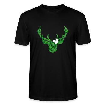 Hirsch mit Blume in weiß für die moderne Tracht - Stanley/Stella Unisex Bio-T-Shirt CRAFTER - Schwarz - Vorne - Alina (178cm) & Michal (187cm)