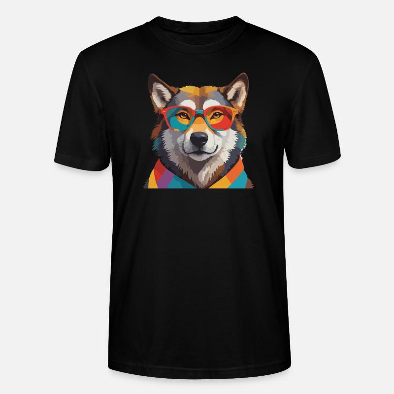 Wolf Cool mit Brille Bunt - Stanley/Stella Unisex Bio-T-Shirt CRAFTER - Schwarz
