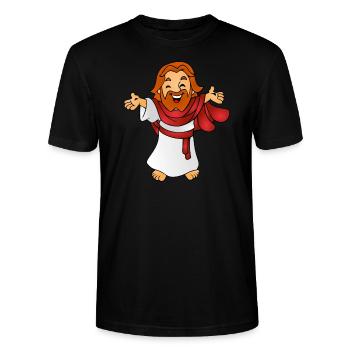 Jesus als Comicfigur Geschenk Geschenkidee - Stanley/Stella Unisex Bio-T-Shirt CRAFTER - Schwarz - Vorne - Alina (178cm) & Michal (187cm)
