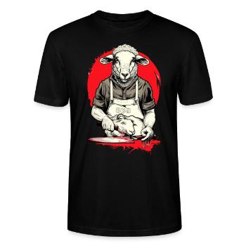 Agneau BBQ Sacrificiel Agneau Griller Abattoir - T-shirt bio CRAFTER Stanley Stella Unisexe - noir - Devant - Alina (178cm) & Michal (187cm)