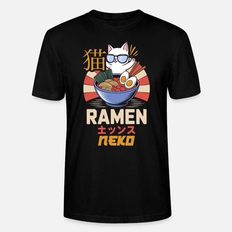 Ramen Cat - Japanese Script - Stanley/Stella CRAFTER Unisex Organic T-Shirt - black