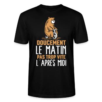 Doucement le matin pas trop vite l'après midi - T-shirt bio CRAFTER Stanley Stella Unisexe - noir - Devant - Alina (178cm) & Michal (187cm)