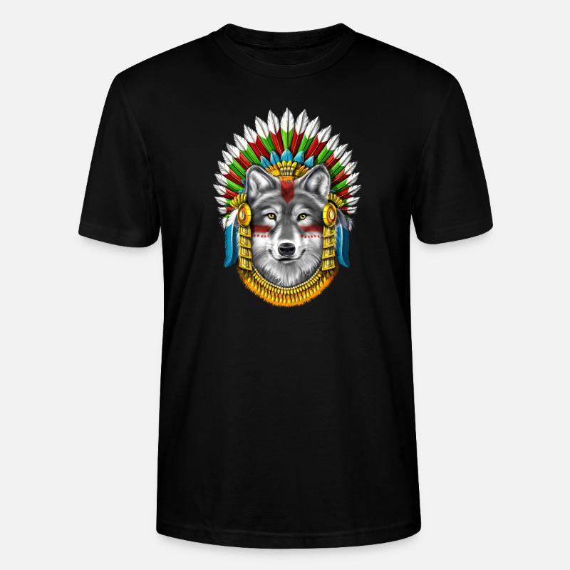 Wolf Aztec Warrior - Stanley/Stella CRAFTER Unisex Organic T-Shirt - black