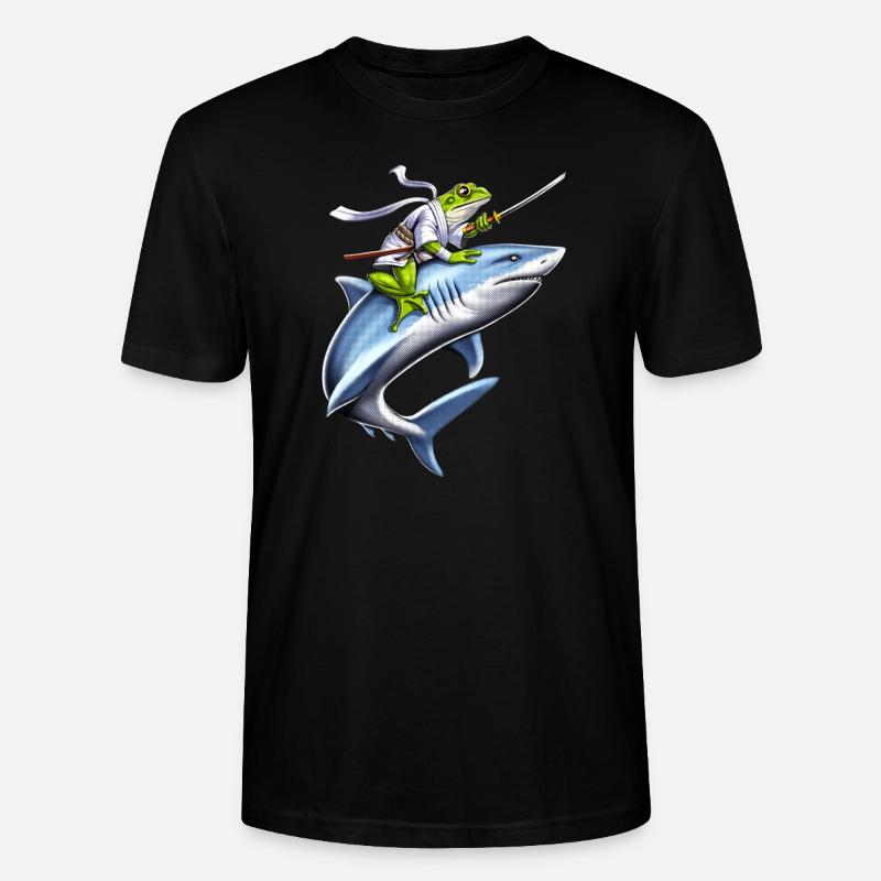 Frosch Samurai Ninja Reitender Hai - Stanley/Stella Unisex Bio-T-Shirt CRAFTER - Schwarz