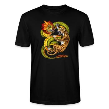 Aztec Jaguar vs Quetzalcoatl - Stanley/Stella Unisex Bio-T-Shirt CRAFTER - Schwarz - Vorne - Alina (178cm) & Michal (187cm)