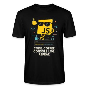 Code Coffee Console.log Repeat JavaScript Programm - Stanley/Stella Unisex Bio-T-Shirt CRAFTER - Schwarz - Vorne - Alina (178cm) & Michal (187cm)