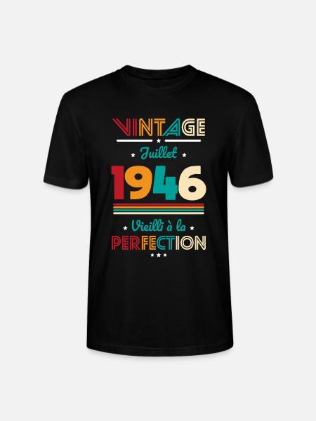 Anniversaire 80 ans - Vintage - Juillet 1946 - T-shirt bio CRAFTER Stanley Stella Unisexe - noir