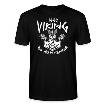 100% VIKING - See you in Valhalla - Stanley/Stella Unisex Bio-T-Shirt CRAFTER - Schwarz - Vorne - Alina (178cm) & Michal (187cm)