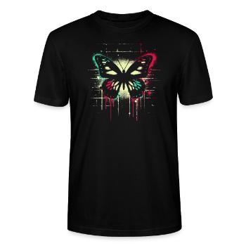 Butterfly in neon colors - bright and enchanting - Stanley/Stella CRAFTER Unisex Organic T-Shirt - black - Front - Alina (178cm) & Michal (187cm)