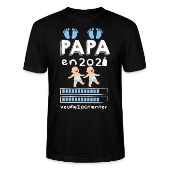 Papa de bébé jumeaux en 2021 - T-shirt bio CRAFTER Stanley Stella Unisexe - noir - Devant - Alina (178cm) & Michal (187cm)