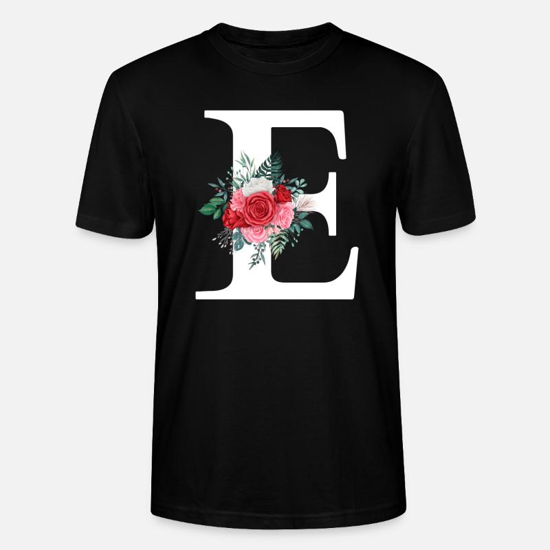Red Floral Letter E - Stanley/Stella CRAFTER Unisex Organic T-Shirt - black