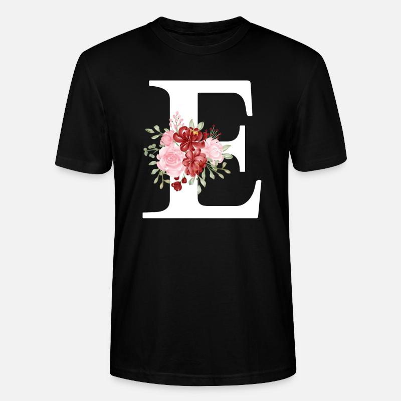 Roter Blumenbuchstabe E - Stanley/Stella Unisex Bio-T-Shirt CRAFTER - Schwarz