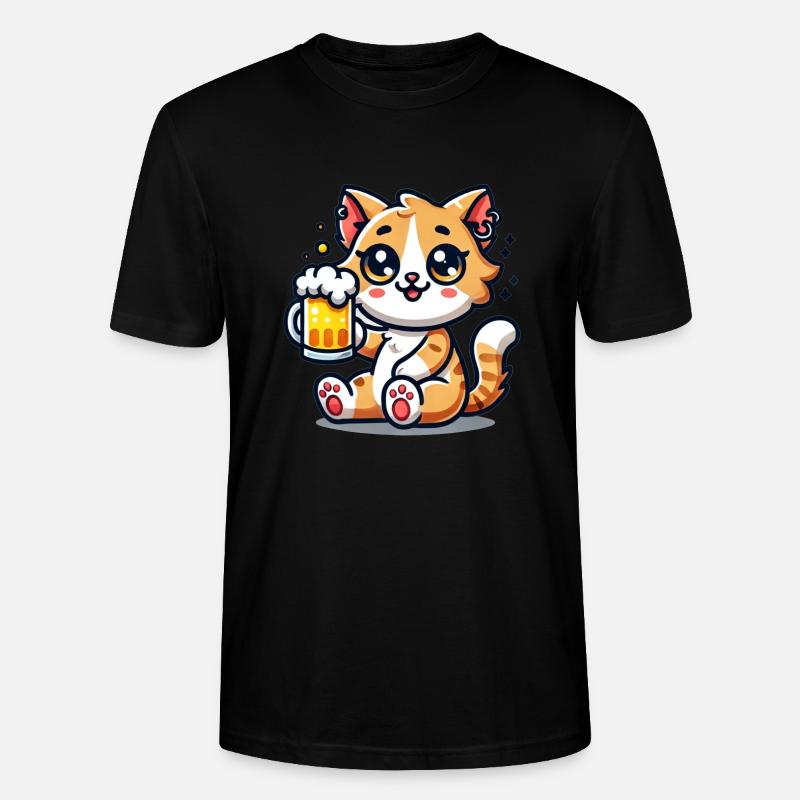 Cute Cat Drinking Beer - Stanley/Stella Unisex Bio-T-Shirt CRAFTER - Schwarz