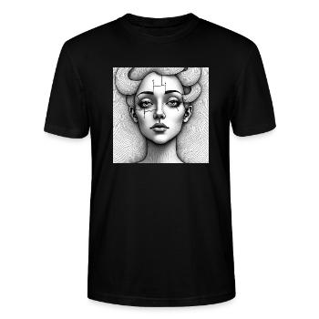 Kunstkonflikt - Mira - Stanley/Stella Unisex Bio-T-Shirt CRAFTER - Schwarz - Vorne - Alina (178cm) & Michal (187cm)