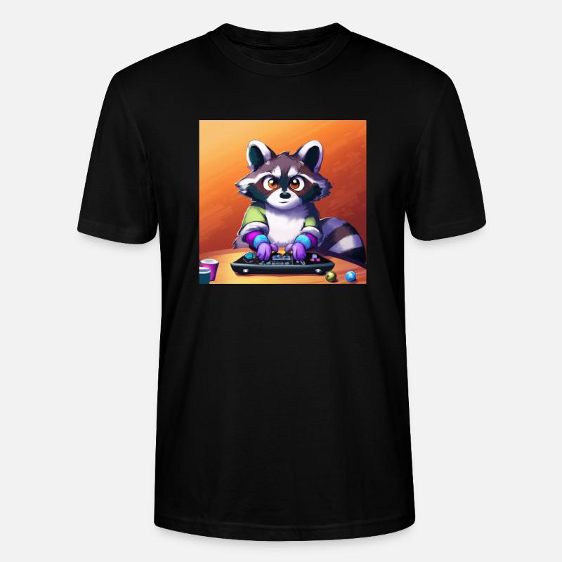 racoon playing computer games - Stanley/Stella Unisex Bio-T-Shirt CRAFTER - Schwarz