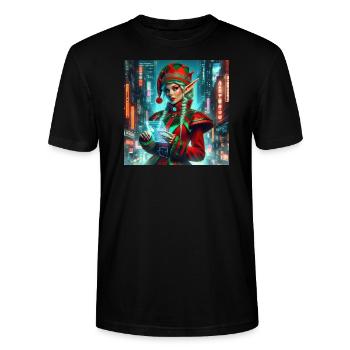 Cyberpunk Weihnachtselfe - Stanley/Stella Unisex Bio-T-Shirt CRAFTER - Schwarz - Vorne - Alina (178cm) & Michal (187cm)