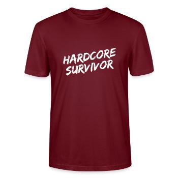 Police de pinceau blanc « Hardcore Survivor » - T-shirt bio CRAFTER Stanley Stella Unisexe - bordeaux - Devant - Alina (178cm) & Michal (187cm)