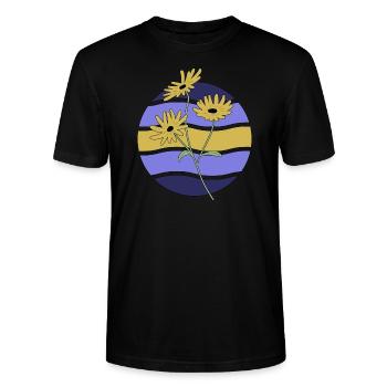 Minimal Blume Wellen Muster Urlaub Ferien Sommer - Stanley/Stella Unisex Bio-T-Shirt CRAFTER - Schwarz - Vorne - Alina (178cm) & Michal (187cm)