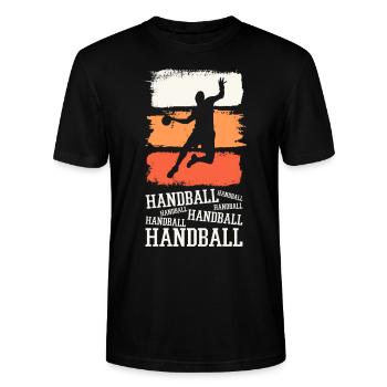Handball Handballspieler Handballer Vintage Retro - Stanley/Stella Unisex Bio-T-Shirt CRAFTER - Schwarz - Vorne - Alina (178cm) & Michal (187cm)