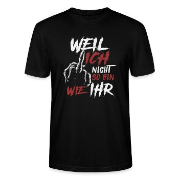 Weil ich nicht so bin wie ihr Mittelfinger - Stanley/Stella Unisex Bio-T-Shirt CRAFTER - Schwarz - Vorne - Alina (178cm) & Michal (187cm)