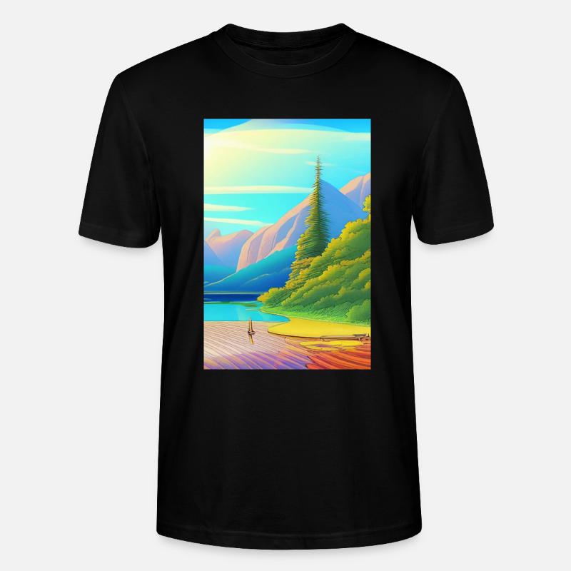 Landschaft mit See, Boot und Berge - Stanley/Stella Unisex Bio-T-Shirt CRAFTER - Schwarz