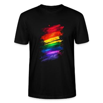 Abstraktes Rainbow Pride Design - Lebendige Kunst - Stanley/Stella Unisex Bio-T-Shirt CRAFTER - Schwarz - Vorne - Alina (178cm) & Michal (187cm)