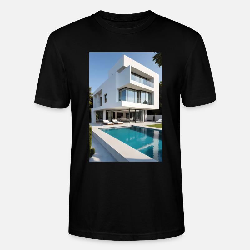 Weiße Villa mit Pool - Stanley/Stella Unisex Bio-T-Shirt CRAFTER - Schwarz