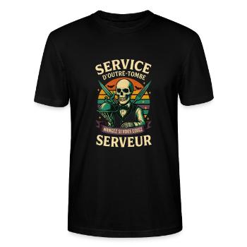 Serveur Restaurant - Squelette Halloween - T-shirt bio CRAFTER Stanley Stella Unisexe - noir - Devant - Alina (178cm) & Michal (187cm)
