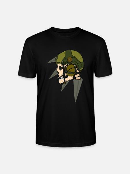 Schädel Soldat Helm-Design mit Headset - Stanley/Stella Unisex Bio-T-Shirt CRAFTER - Schwarz