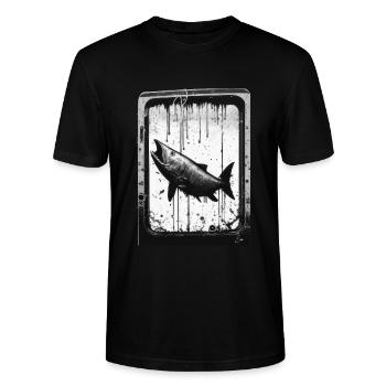 t-shirt poisson tuna - t shirt peche - tshirt papa - T-shirt bio CRAFTER Stanley Stella Unisexe - noir - Devant - Alina (178cm) & Michal (187cm)