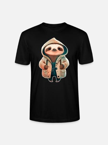 Sloth in raincoat jacket - Stanley/Stella CRAFTER Unisex Organic T-Shirt - black