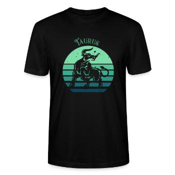 Logo rétro signe astrologique "Taureau" - T-shirt bio CRAFTER Stanley Stella Unisexe - noir - Devant - Alina (178cm) & Michal (187cm)