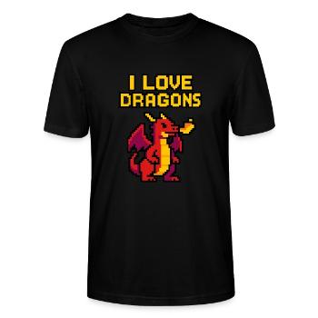 PixelArt I ❤️ Dragons - Stanley/Stella CRAFTER Unisex Organic T-Shirt - black - Front - Alina (178cm) & Michal (187cm)