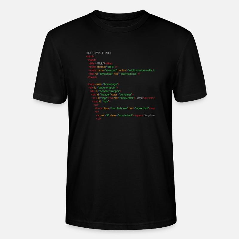 HTML5 code - Stanley/Stella CRAFTER Unisex Organic T-Shirt - black