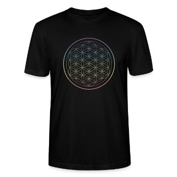 Blume des Lebens Regenbogen Chakra Farben - Stanley/Stella Unisex Bio-T-Shirt CRAFTER - Schwarz - Vorne - Alina (178cm) & Michal (187cm)