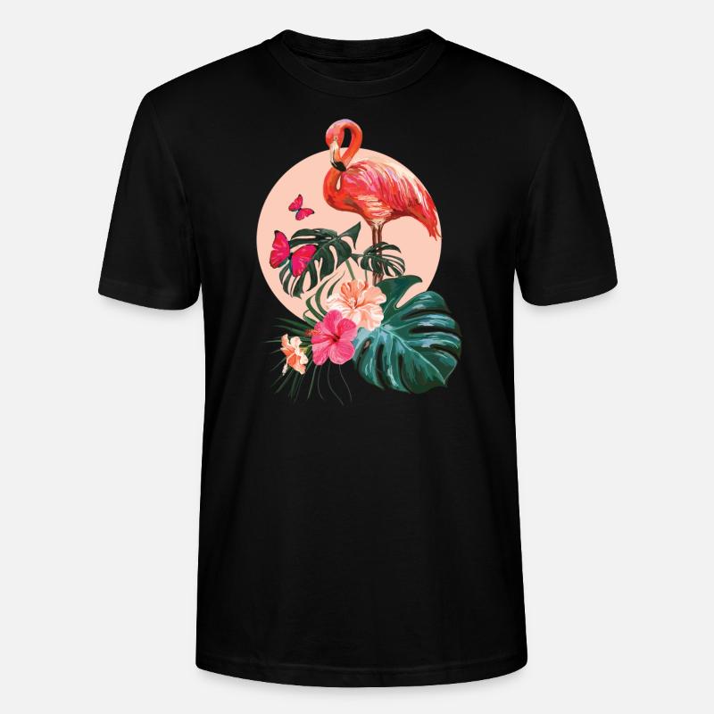 Flamant rose et Monstera Deliciosa - T-shirt bio CRAFTER Stanley Stella Unisexe - noir