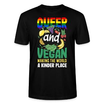Queer and vegan - making the world a kinder place - Stanley/Stella CRAFTER Unisex Organic T-Shirt - black - Front - Alina (178cm) & Michal (187cm)